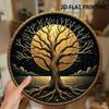 Bohemian Moon Tree Round Metal Wall Art, Handmade Tin Sign with Stars, Aesthetic Home Decor for Living Room Bedroom