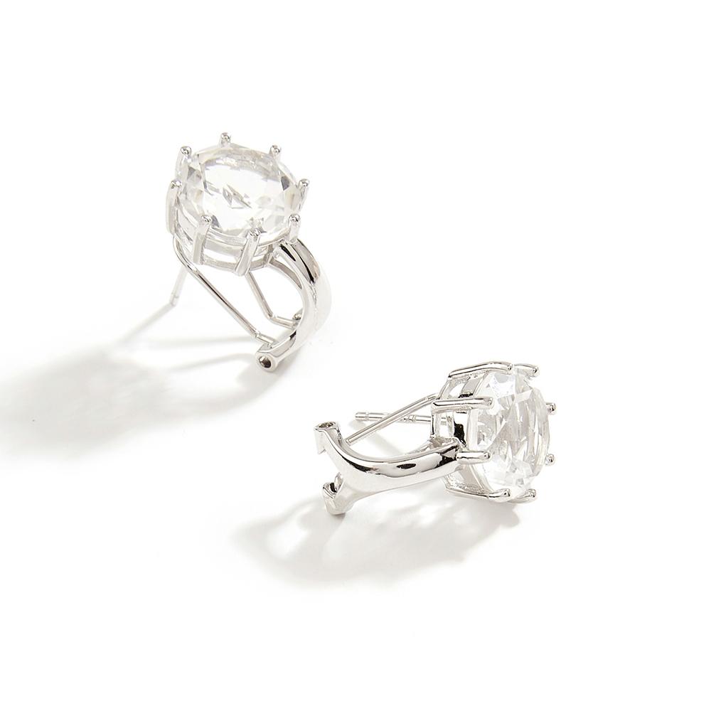 Simple Fashion Round Design Natural White Quartz Earrings New Women 925 Sterling Silver Fine Jewelry Daily Wear Gift