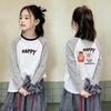Girls' Trendy Color Block Striped Long Sleeve Cotton T-Shirt for Spring and Autumn