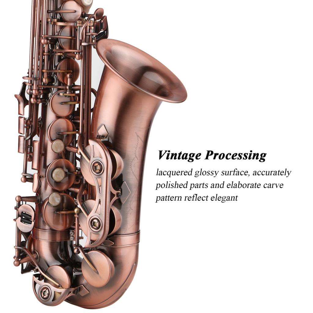 Saxophone Red Antique E-flat Brass Material with Carrying Case Cleaning Cloth Brush Sax Strap