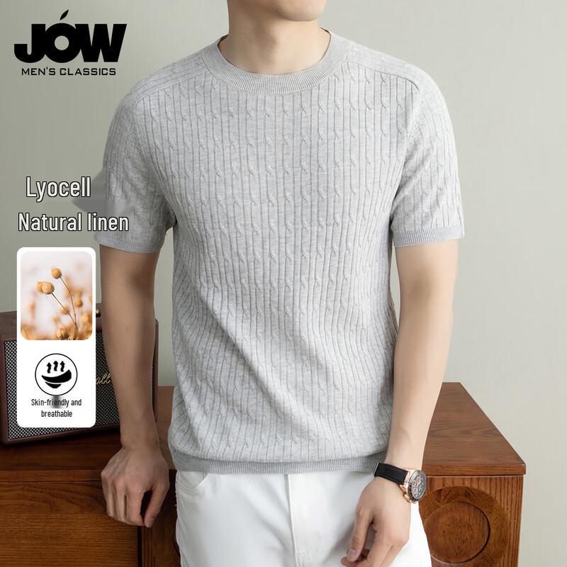 JOW Men s Luxury Cable Knit Linen Blend T-Shirt 175/L