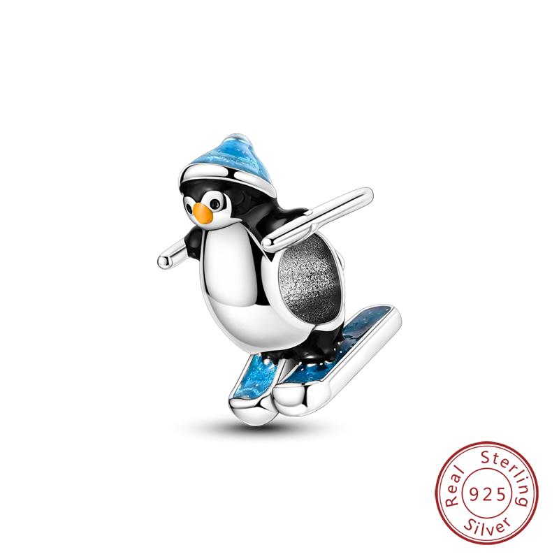 Original Copper Charms Beads Winter Snowflake Snowman Igloo Penguin Pendant Fit Bracelet Women Jewelry Gift