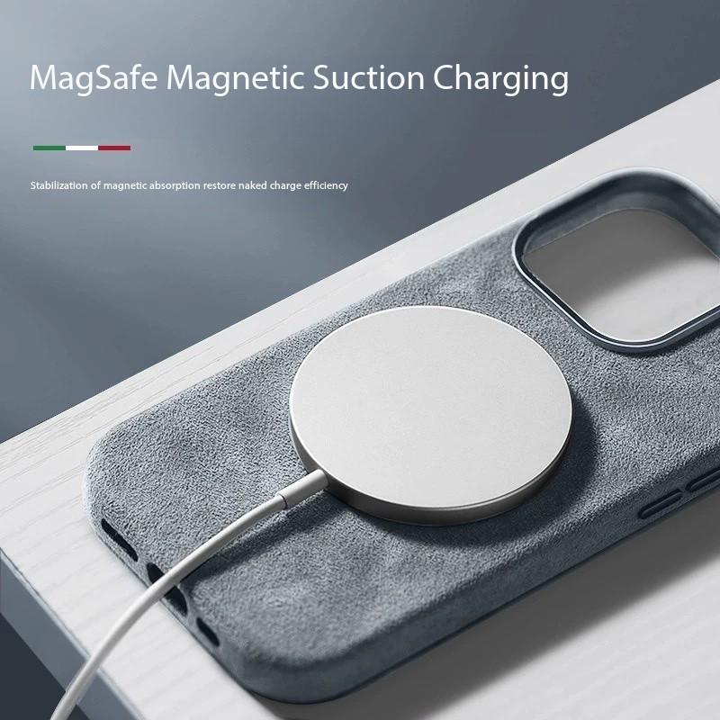 Real for Alcantara with Magsafe Case for IPhone 16 17 Pro Max 15 14 Luxury Magnetic Supercar Interior Leather Magnet Phone Cape