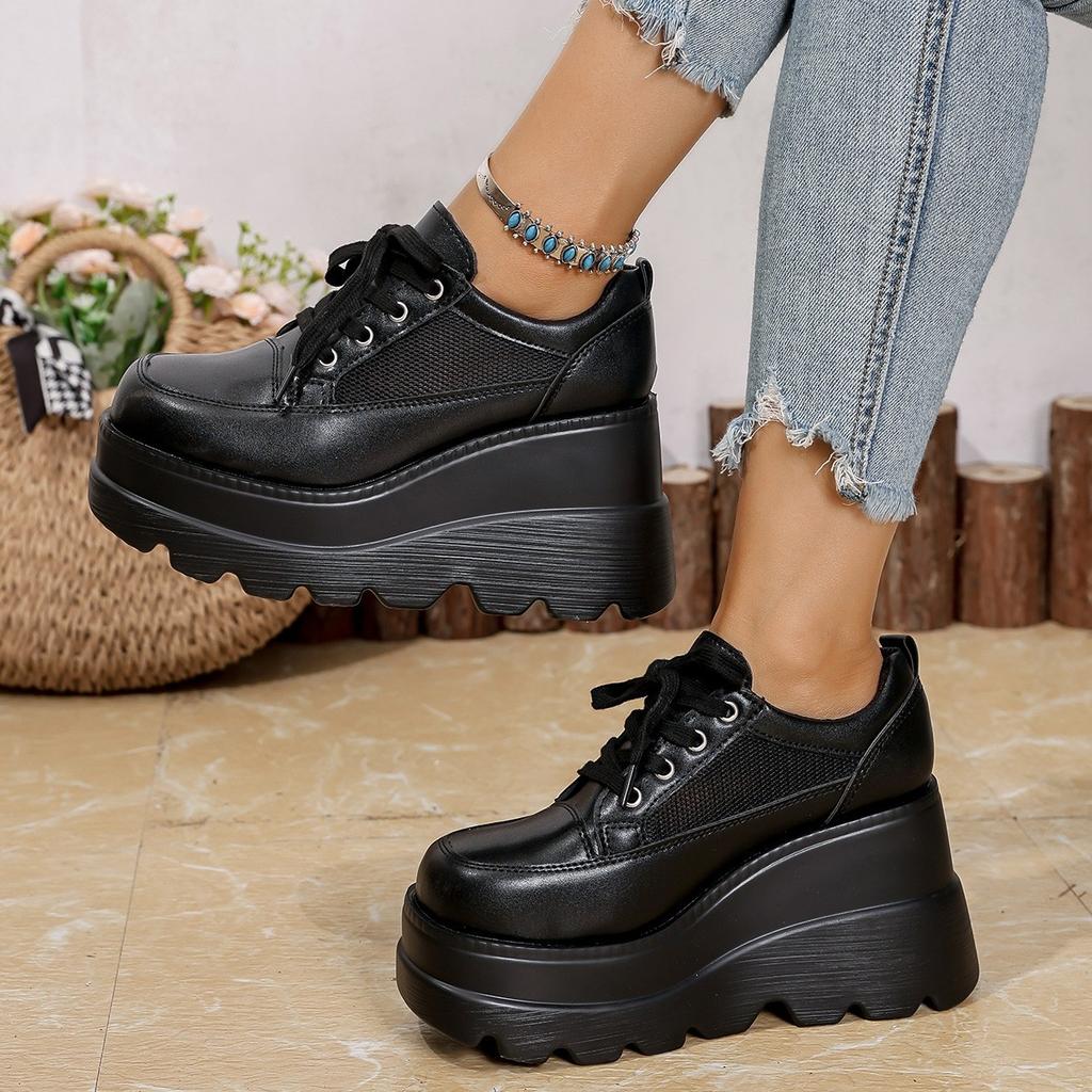Women's White Chunky Sole Sneakers – Breathable Mesh Shoes with Thick Platform for Casual Everyday Wear zapatos de mujer