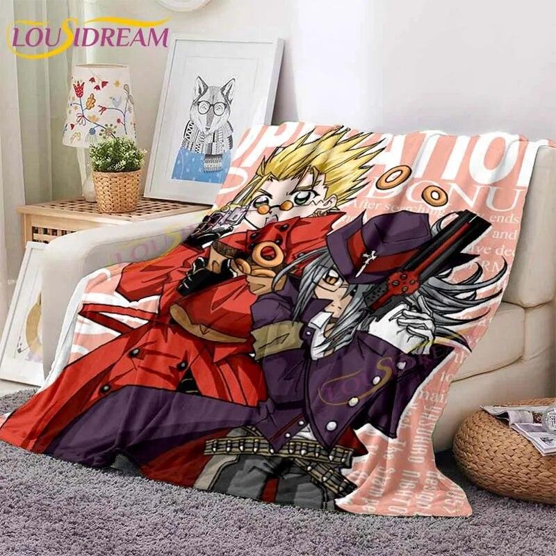 Trigun Flannel Blankets Anime Blankets Vash The Stampede Throw Blanket for Sofa Livingroom Hiking Picnic Blanket Vintage Gift