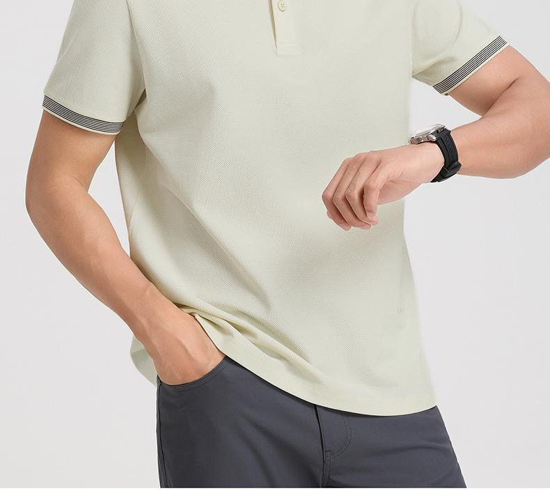 Langdeng Men's Summer Business and Leisure Cool Polo Shirt with Mulberry Silk