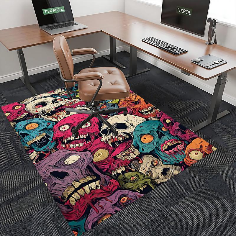 1pc Zombie Apocalypse Chair Mat: Colorful Skulls and Eyes Office Rug - Festival Gift, Universal for Seasons, Suitable for Home Decor, Gaming Room, Bed
