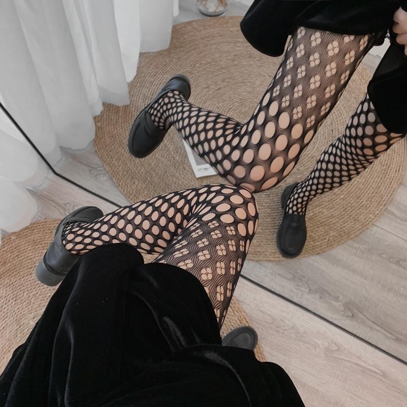 Xiaohongshu Trendy Dark Fishnet Socks - Spring/Summer Thin Jacquard Black Stockings