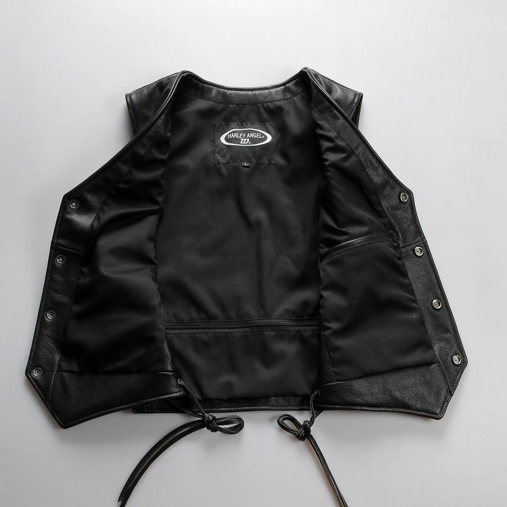 Club locomotive V-neck leather vest women's adjustable elastic leather drawstring cowhide vest
