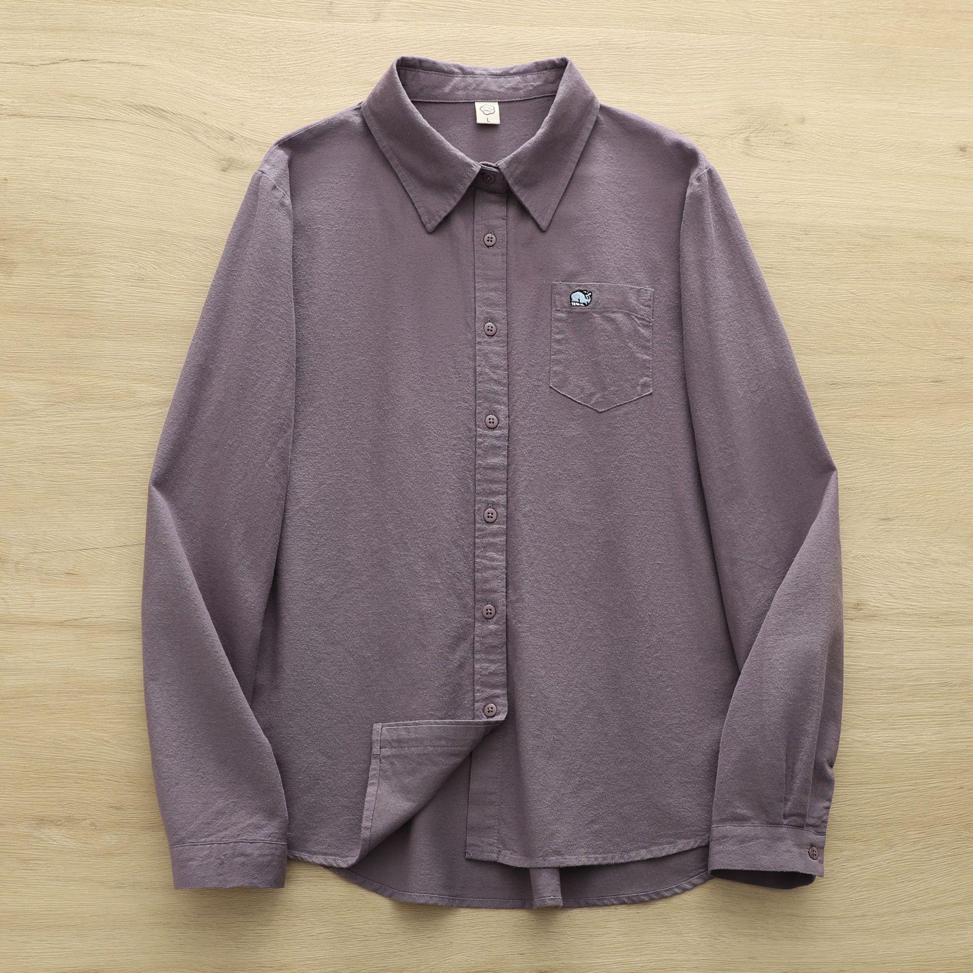 

2025 Women s Brushed Cotton Long Sleeve Shirt with Pointed Collar - Versatile Casual Wear for Spring and Autumn L фиолетовый