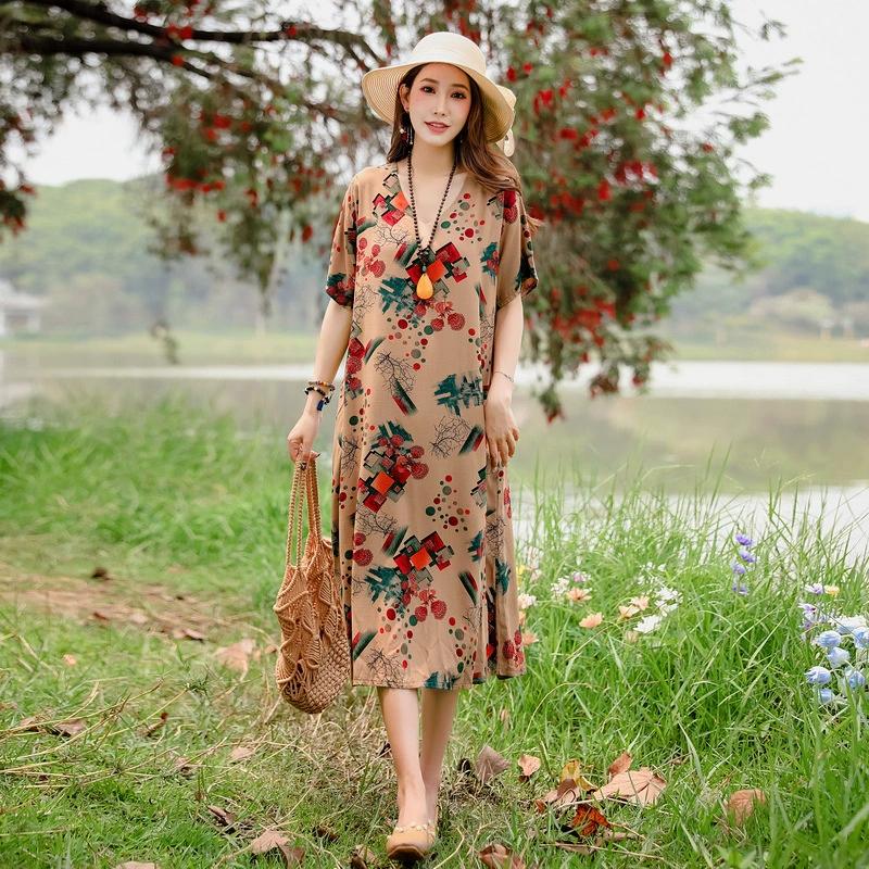 

Повседневные женские платья Летняя винтажная одежда Большие размеры Элегантное летнее длинное платье с коротким рукавом 5XL