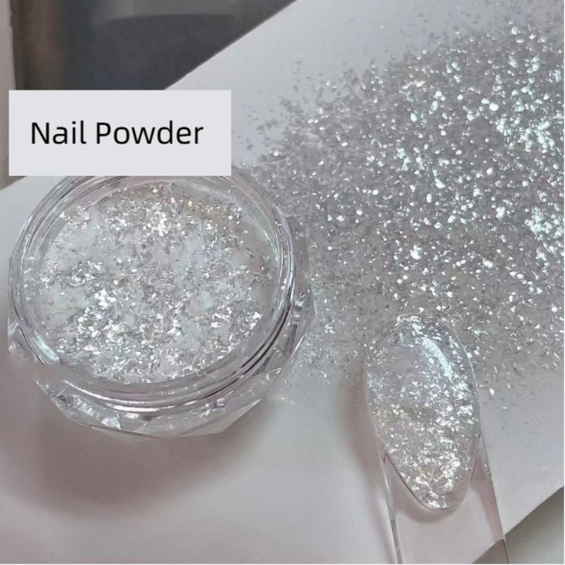 Hochwertiger Schnee-Puder Ultra-dünne Nagel-Flakes Feiner Schimmer Opal-Glitzer Material Transparente Silberne Nagelkunst-Dekorationen
