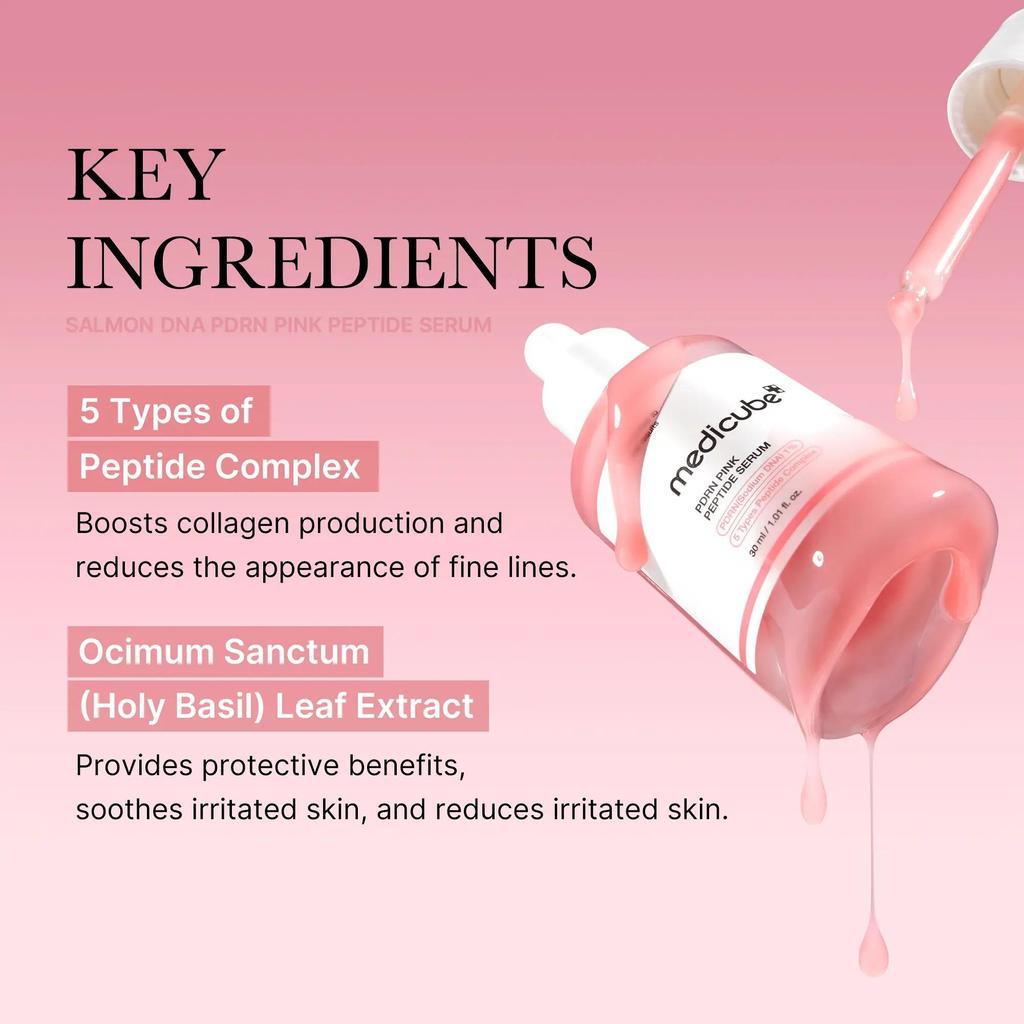 Medicube PDRN Pink Peptide Serum 30ml - Moisturizing Firming Moisturizing Serum with Hyaluronic Acid for Radiant Skin Repair