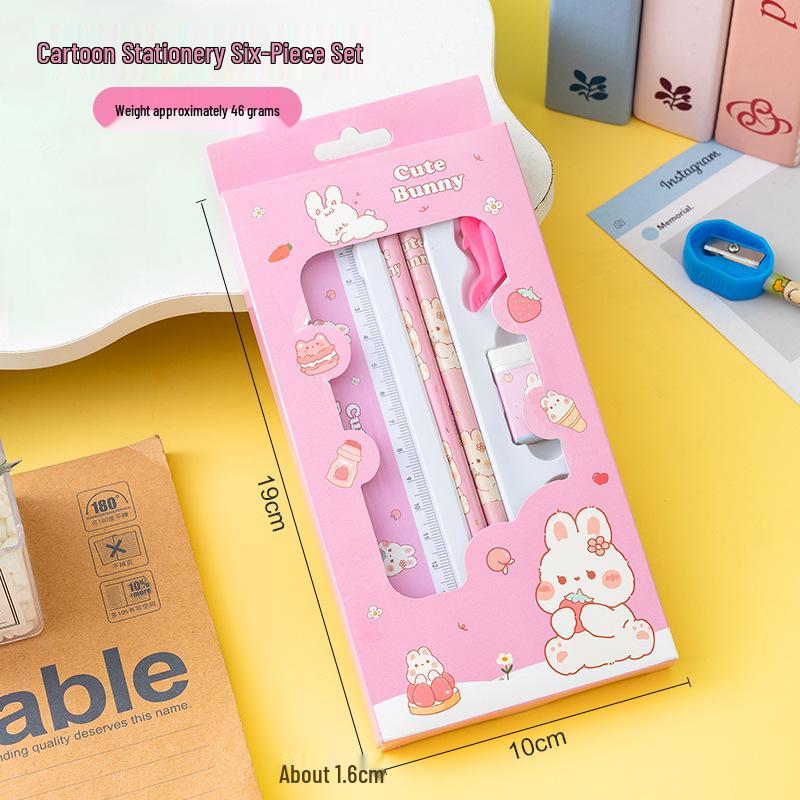 Cartoon Schreibwarenset für Kinder: Sechsteiliges Schulsaison-Bleistift-Set