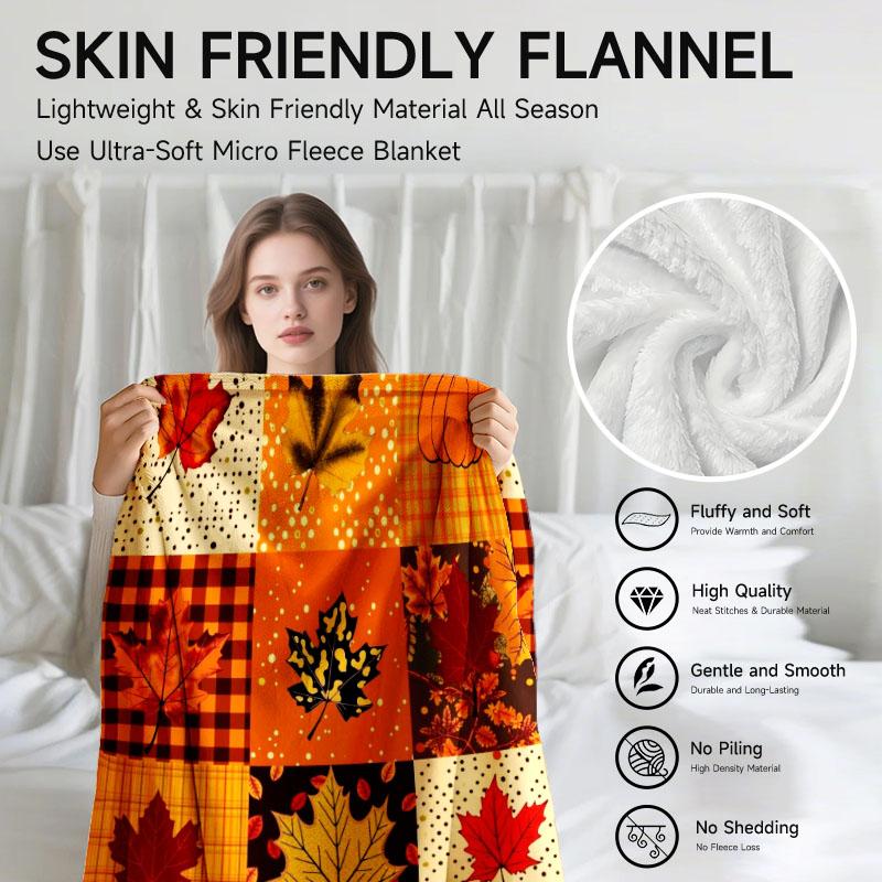 1 piece autumn-themed patchwork flannel blanket, perfect for sofa, bed, office; ideal gift for family, friends, and holidays.