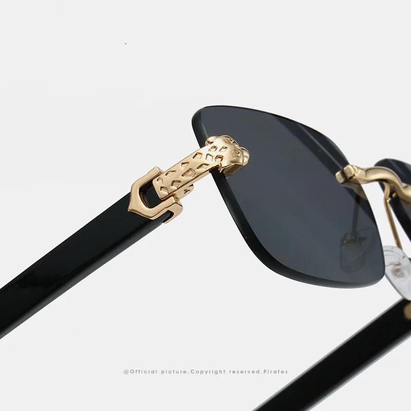 Rimless Square Sunglasses Women For Men Vintage Sun Glasses Punk Leopard Head Luxury Brand Designer Wooden Grain Shades Uv400