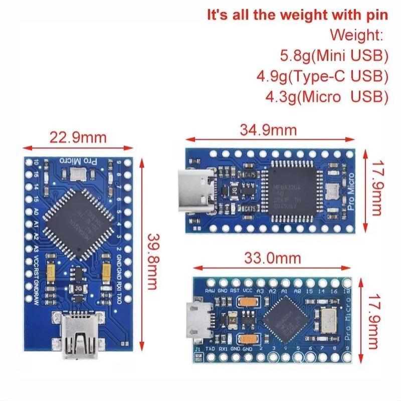 1 Set Ersatzzubehör Pro Micro Atmega32U4 5V 16MHz Für Pro Mini Mit 2-reihigem Pin-Header Für Leonardo Mini USB-Schnittstelle