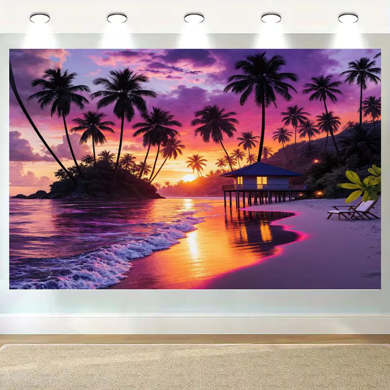 2D Island Seaside Lounge Chair Twilight Coastal Vacation Photography Backdrop 47.2x31.5inch/120*80cm