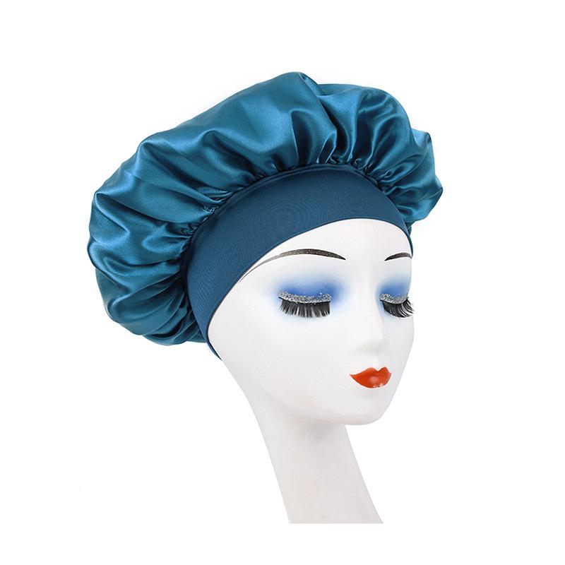 Wide Brim Satin Nightcap: Elastic Silk Hair Protection Scarf for Men & Women, Solid Color, Bath & Chemo Cap.