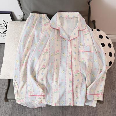 Small Flower Print Women's Sleep & Lounge V-neck Casual All-matcch Homewear Pajamas Set Autumn Sleepwear