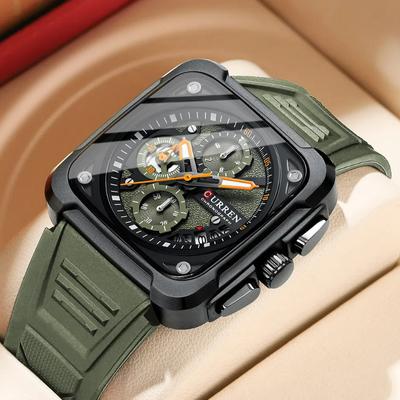 Herrenuhr mit Chronographen-Design, quadratisch, Militär-Sportuhr, lässig, leuchtend, wasserdicht