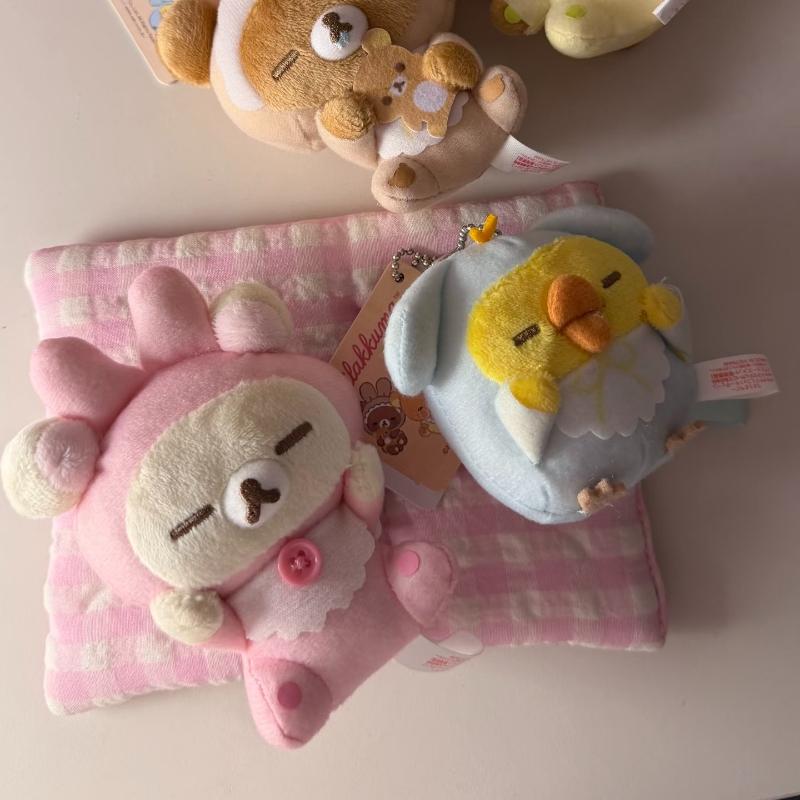 Cute Rabbit Ear Bear Plush Keychain Soft Stuffed Animal Doll Pendant Kawaii Toy Gift