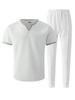 Men's Summer V-neck Waffle T-shirt & Long Pants Streetwear Sports Set