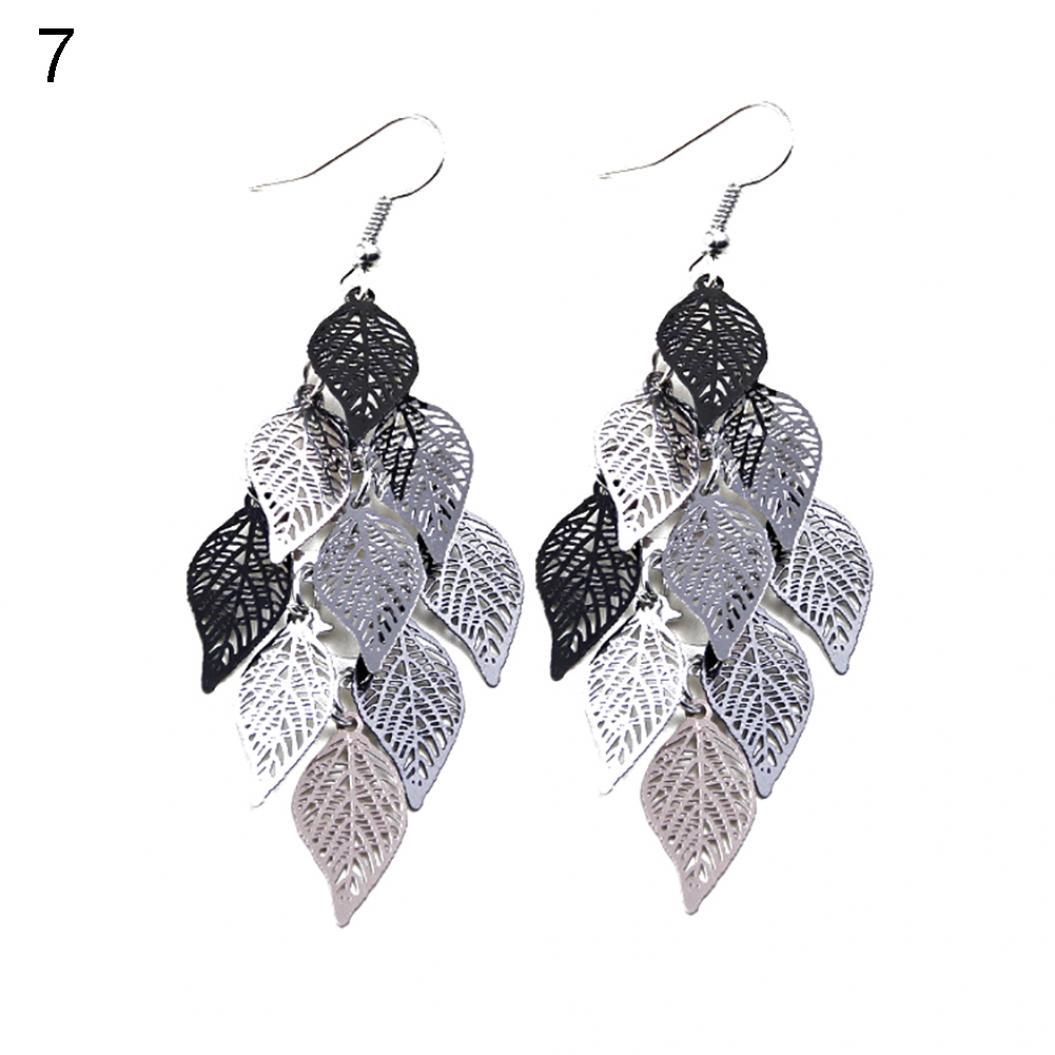 

Lady Colorful Multi Layers Hollow Leaf Elegant Hook Earrings Jewelry Decor