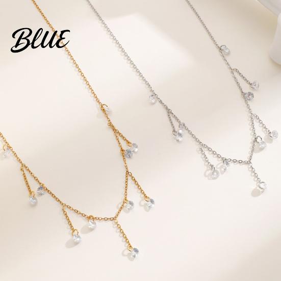 Scratch Resistant Necklace Layered Tassel with Zircon Gold Chain
