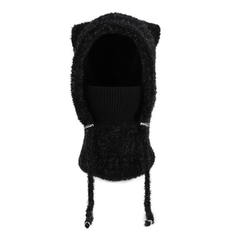 Winter  Scarf Mask Integrated Hat Women's Fleece Cold-proof Knitted Wool Hat Outdoor Warm Ear Protective Hat