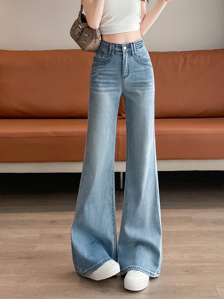 Women's Light Blue Micro-Flare High-Waisted Jeans - Spring 2025 Trend, Extra Long Bell-Bottoms.