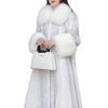 Women's Long Mink Coat with Fox Fur Collar - Casual and Warm Winter Fur Coat
