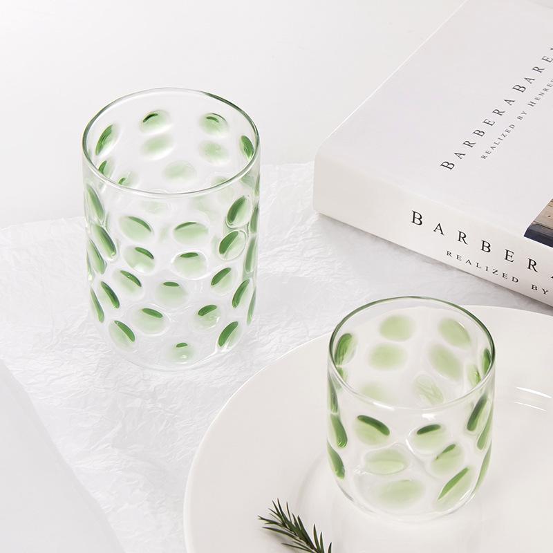 BRColored Polka Dot Glass Cup Breakfast Milk Mug Transparent Wine Glasses Shot Glasses Mugs Coffee Cups Juice MugsEY