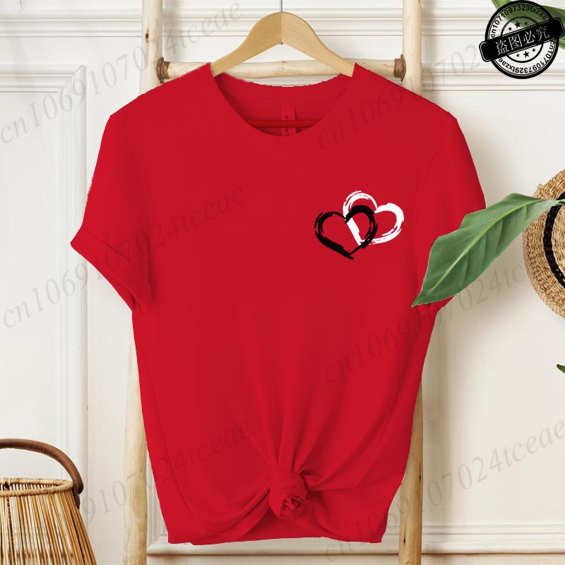 Unisex Fashion TShirts O Neck Short Sleeve TShirt Casual Unisex Red Clothing Love Heart Print TShirt for Valentines Day Gifts