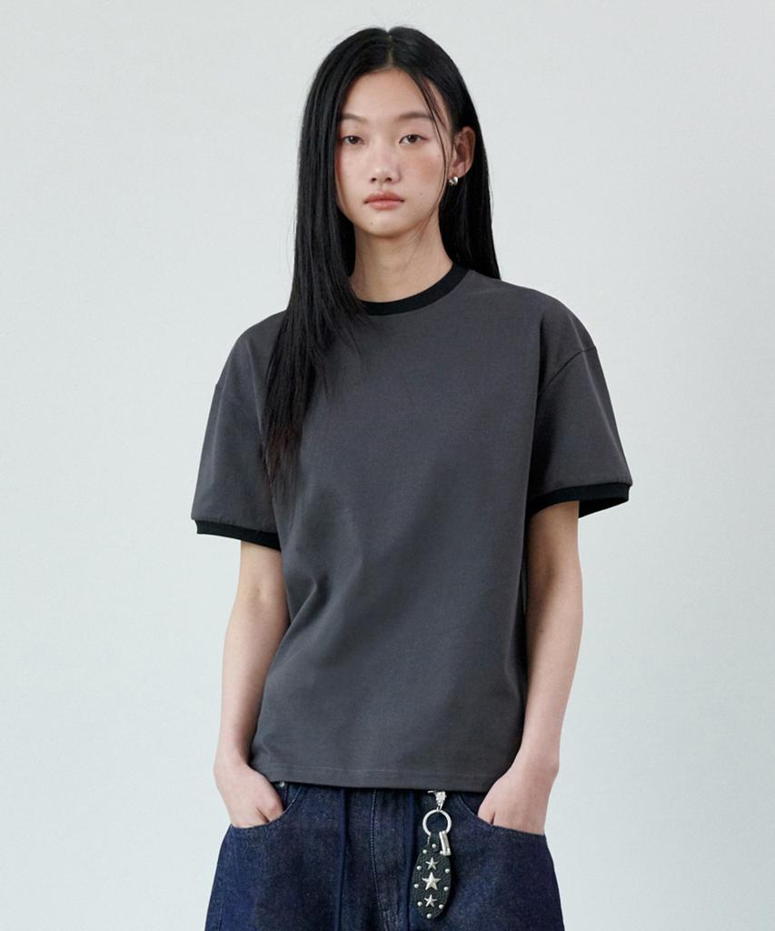GLW [Unisex] Basic Ringer Short Sleeve T-Shirt Charcoal