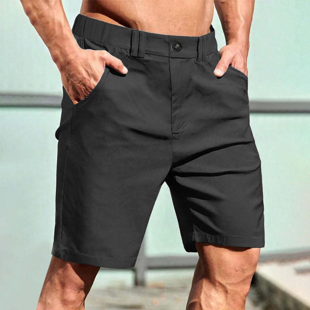 Men's Workwear Shorts With Multiple Pockets, Elastic Waistband, Loose Cotton, Casual Outdoor Lightweight Work Shorts