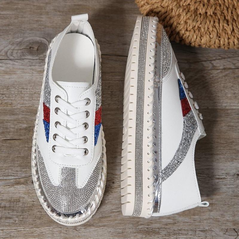 Hand-stitched Women Shoes Casual Fashion Parade Muffin Shoes New Drilling Thick Bottom Sneakers Women 2025 Zapatos De Mujer