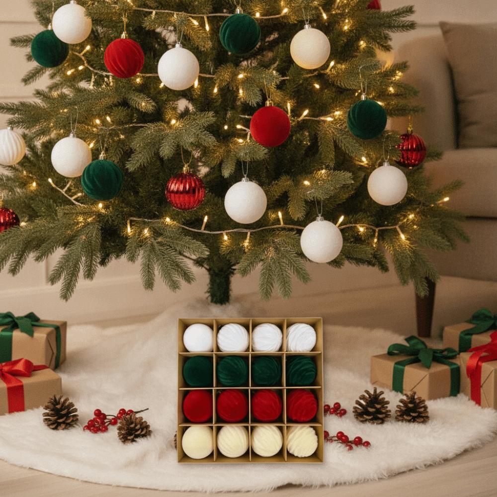 Multi Texture Velvet Christmas Balls Assorted Colors Shatterproof Plastic Multi Texture Baubles Matte Suede Ribbed Pattern