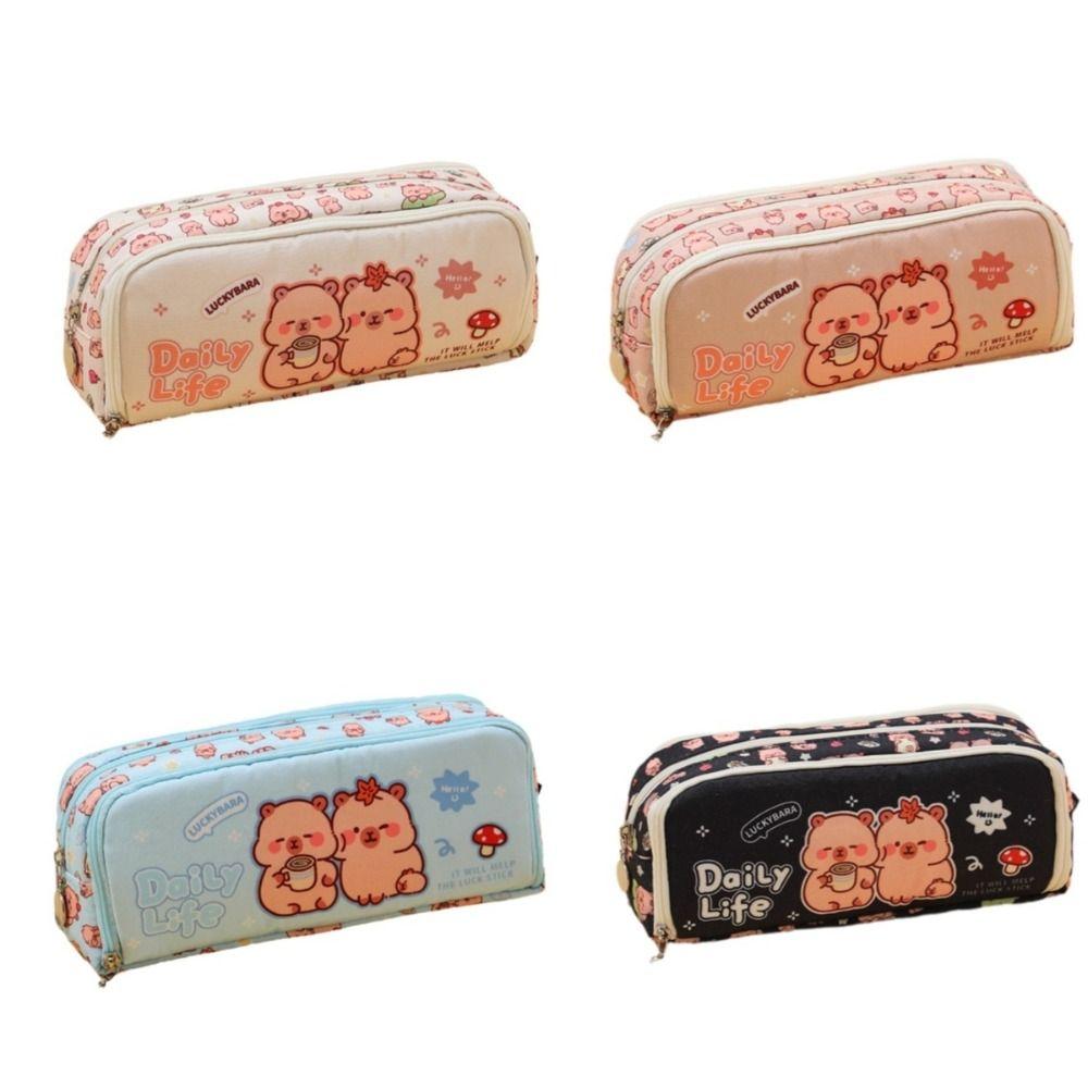 Multifunctional Pencil Case Double Opening Pen Box Cute Capybara Pen Case  School Supplies