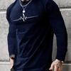 Spring and Autumn Round Neck 3D Heartbeat Line Printed Top Fashionable Casual Long Sleeved Men's T-shirts