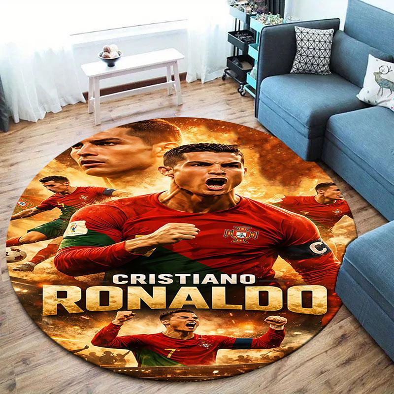 CR7 Cristiano Ronaldo Round Area Rug,Carpet Rug for Living Room Bedroom Sofa Playroom Decor,Non-slip Floor Mat