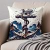 MMarine Theme Rudder Anchor Pillow Nautical Cushion Cover Pillowcase Antidustmite Invisible Zipper Short Plush Sofa Cushion