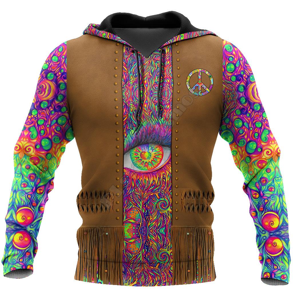Men's Hooded Jacket Long Sleeve Pullover Top 3D Digital Indian Printed Sweatshirt
