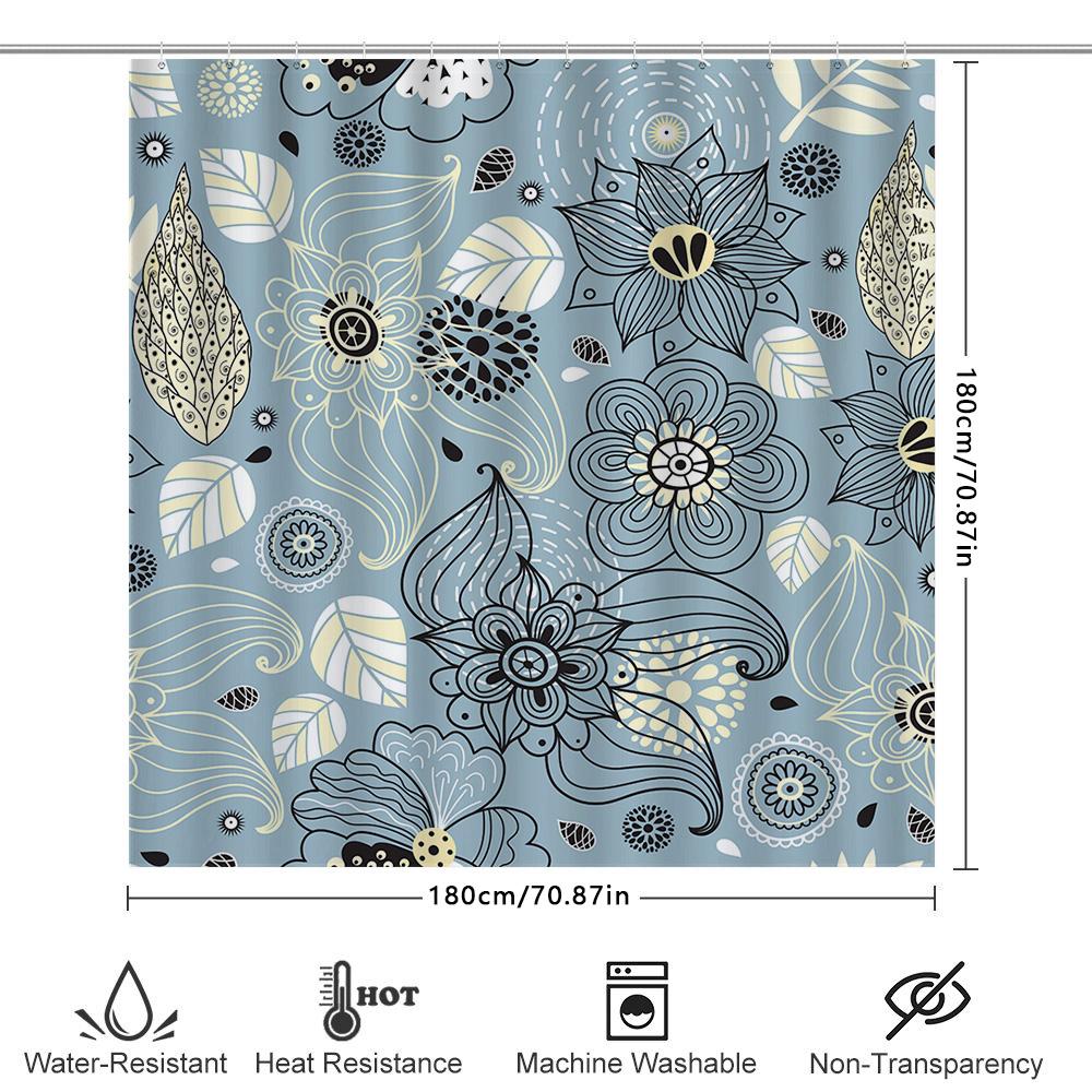 Blue Bathroom Shower Curtain With Floral Design Modern Home Decor For Bathtub Washable Fabric Various Sizes Available