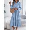 GMXIA Autumn and Winter Lapel Casual Loose Long-sleeved Ruffled Shirt Dress for Women