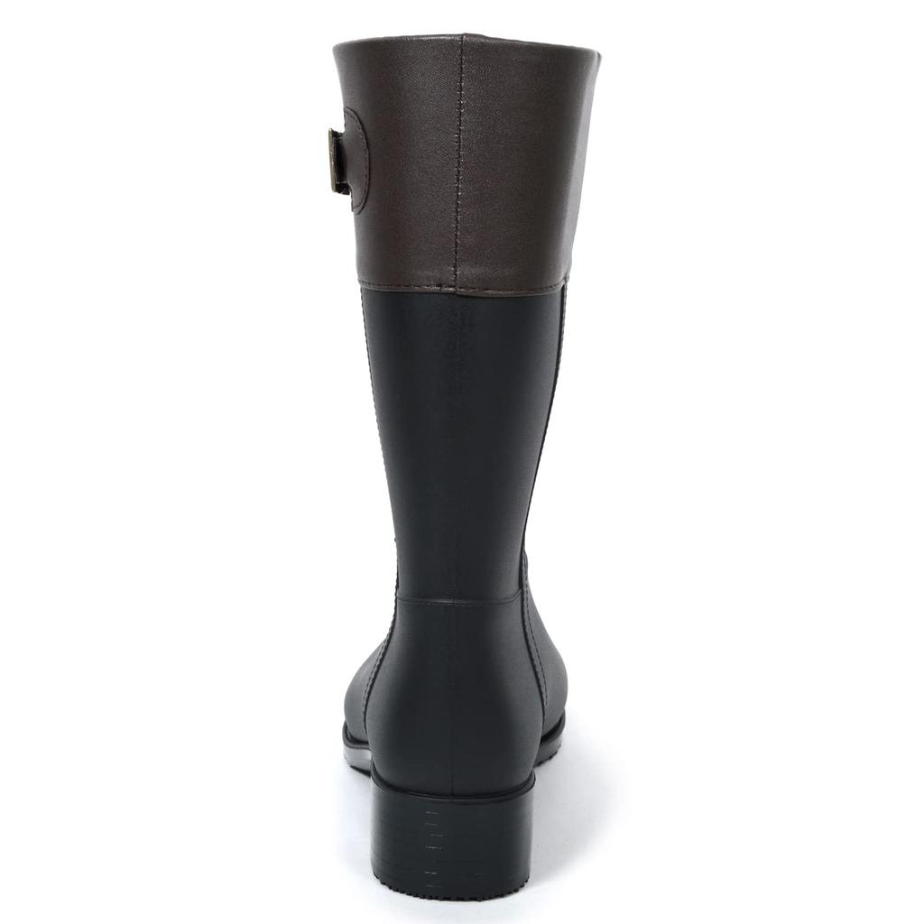 Akiriko Women's Jockey Style Mid-Length Rain Boots with Knitted Lining, Brown, Size L