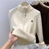 Autumn Winter Women's Thickened Stand Up Collar Sweater Half Open Collar Zipper Velvet Warm High Neck Pullover