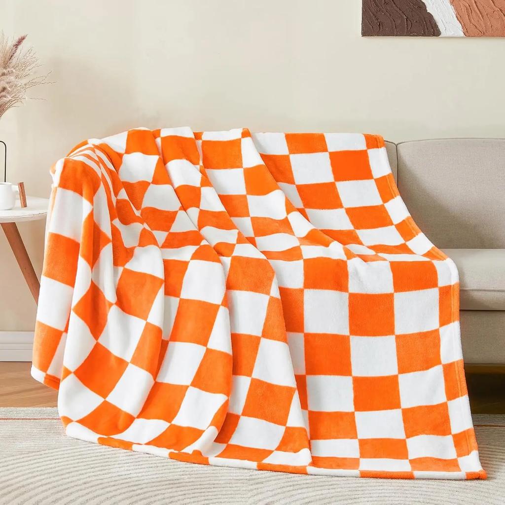 1PC Blanket for Couch Sofa Bed Plaid Decor Black White Checkered Blanket Cozy Fuzzy Soft Lightweight Warm Blankets  All Seasons