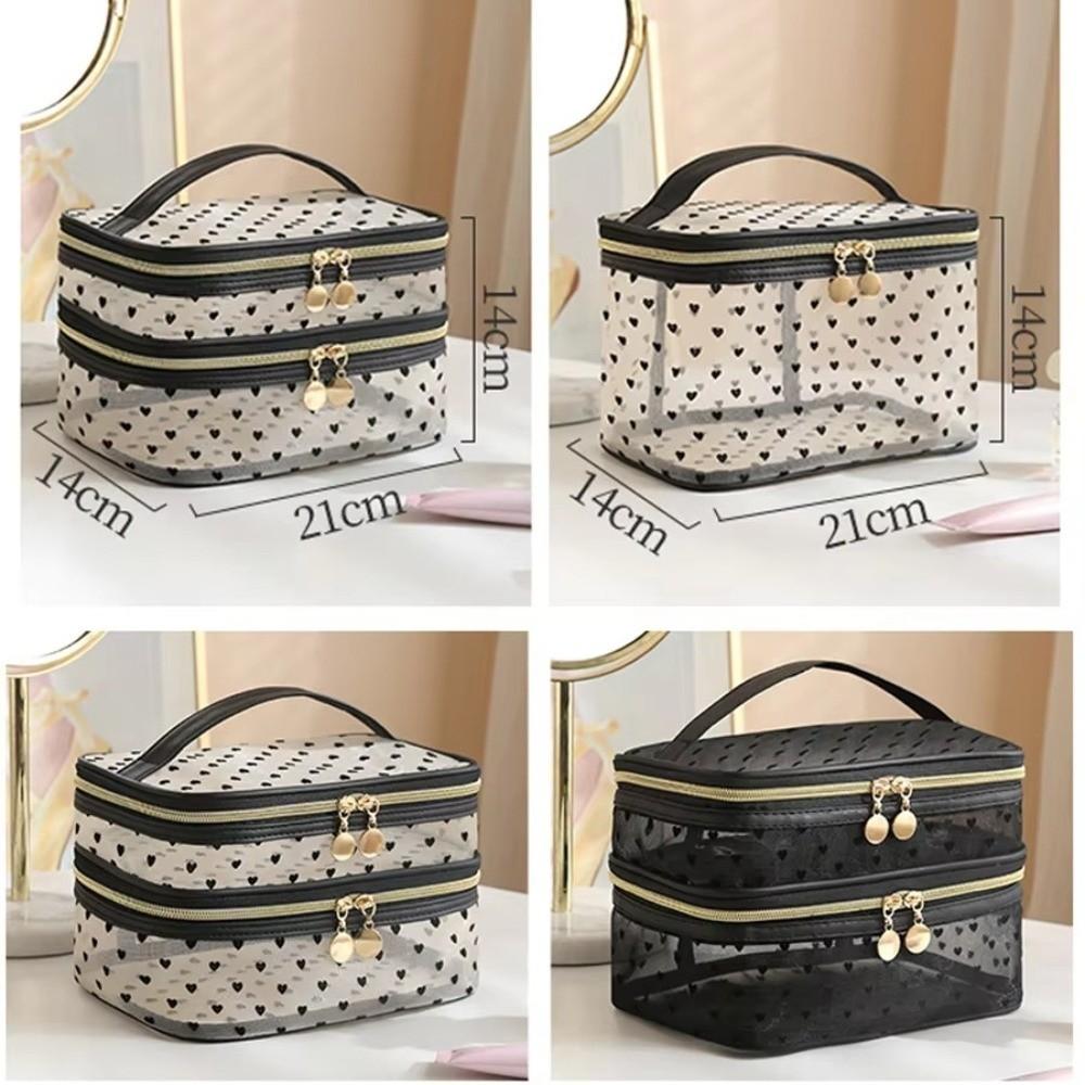 Fashion Black Mesh Cosmetic Bag Double-layers Large-Capacity Makeup Case Portable Zipper Organizer Storage Pouch