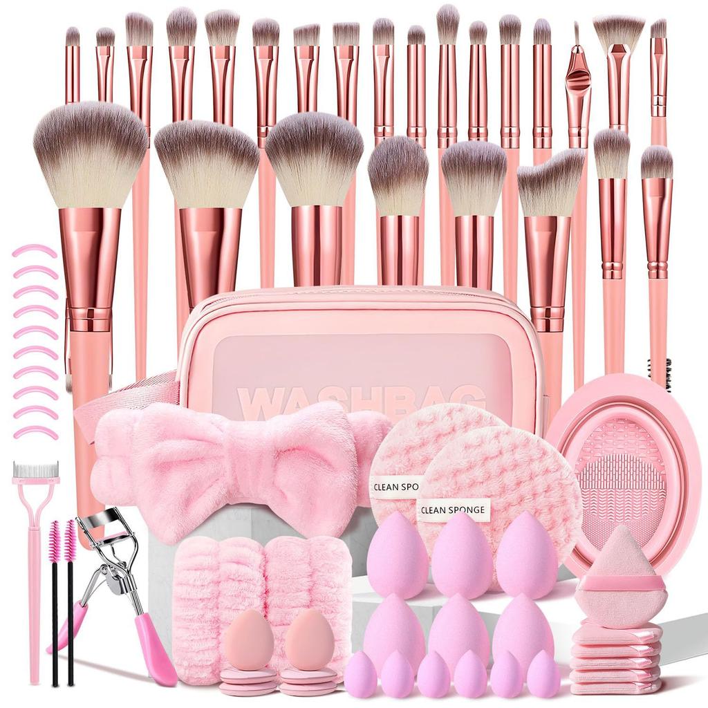 Premium 49-Piece Makeup Brushes Set Synthetic Bristles Wood Handles Travel-Friendly Face Eyes Application Includes 30 Brushes +